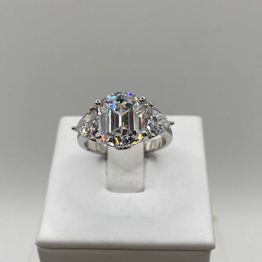Sterling Silver Simulated Diamond Fancy Emerald Cut Trilliant Ring 8